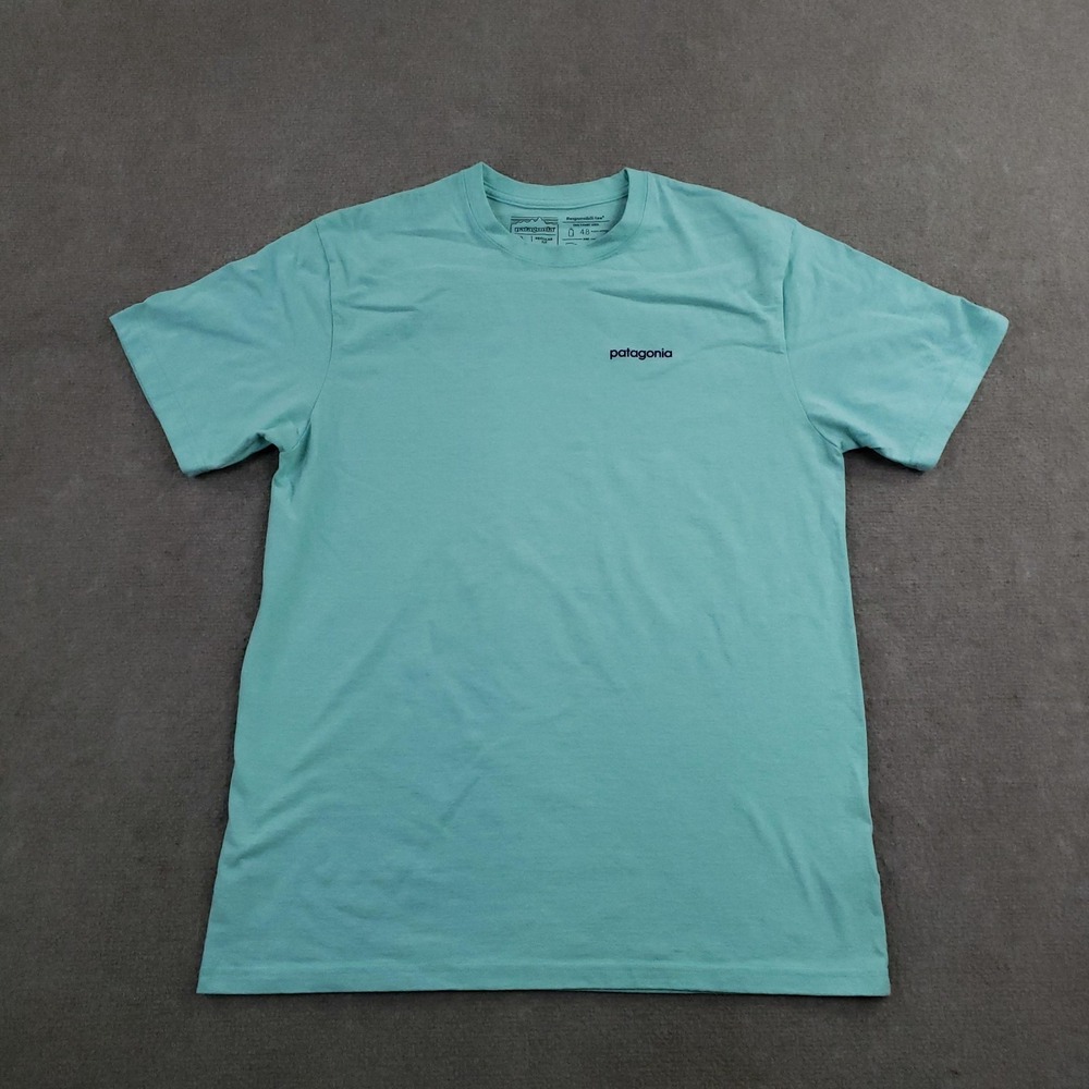 Patagonia Shirt Mens Large Blue Short Sleeve Crew Neck Responsibili-Tee Logo